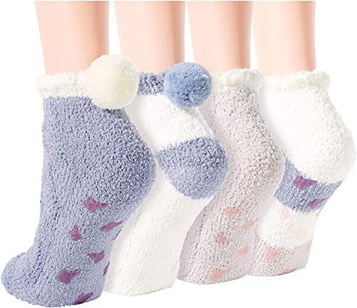 Bestag 5 Pairs Fuzzy Slipper Socks for Women Fluffy Warm Non Slip