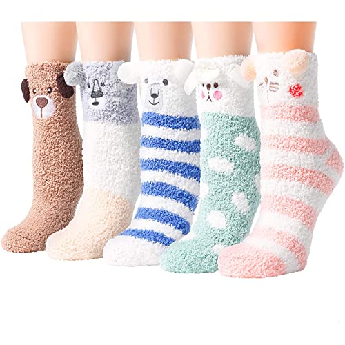 5 Pack Gifts for Women Cat Paw Fuzzy Slipper Socks Warm Cozy Cat