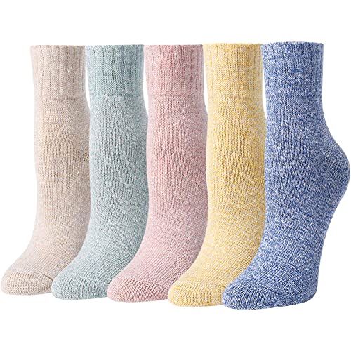 Winter Women Socks 5 Pairs Thick Knit Wool Socks Women Vintage Fuzzy Socks  for Women Assorted Color Womens Socks