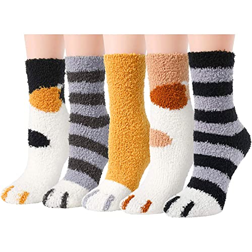 SKOLA 4 Pairs Cozy Winter Fuzzy Women Socks Grip Slippers Fluffy