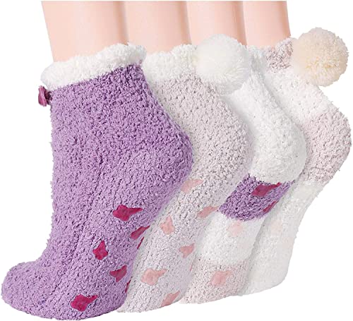 5 Pack Gifts for Women Cat Paw Fuzzy Slipper Socks Warm Cozy Cat