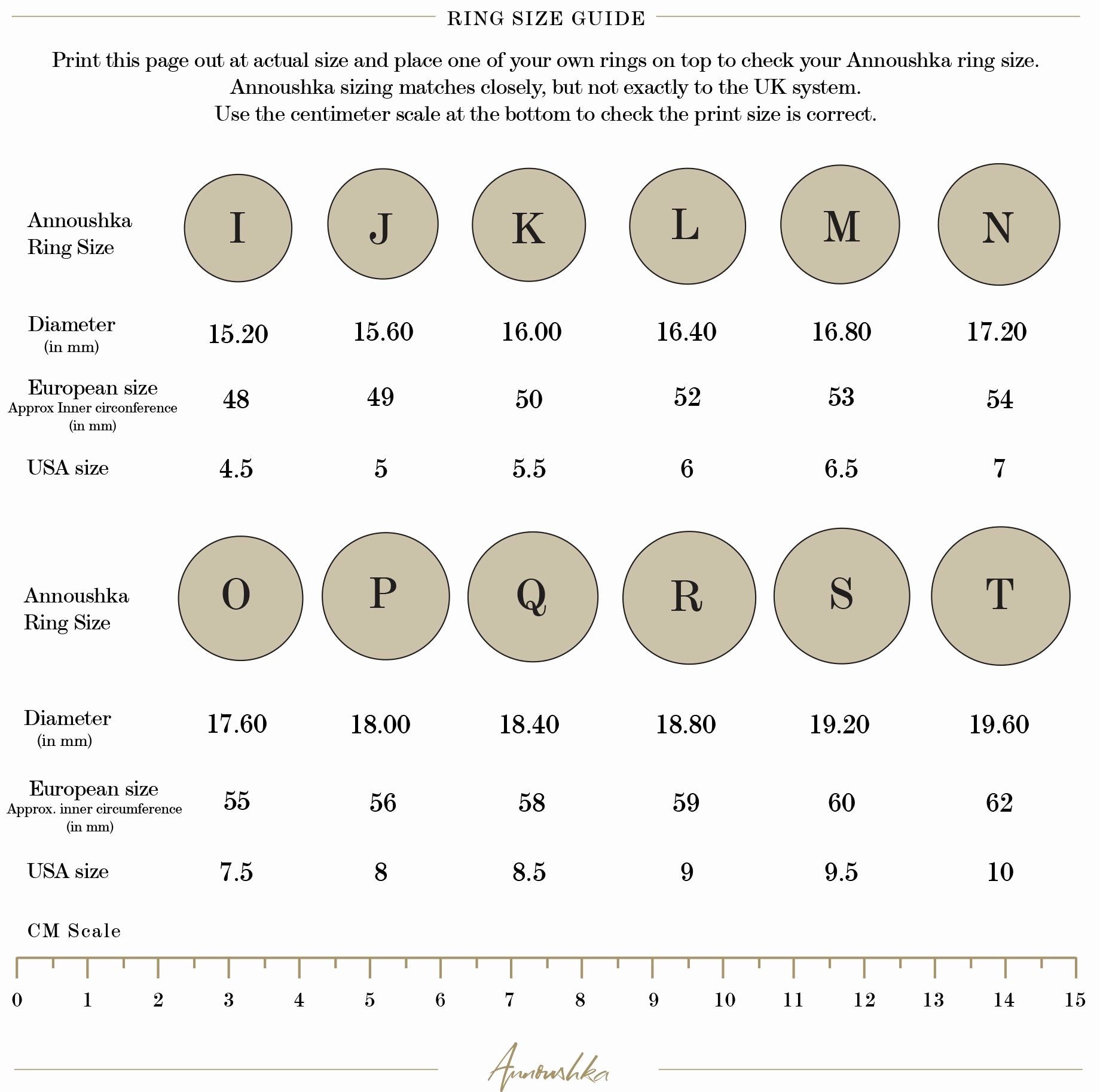 Womens Ring Size Chart Printable