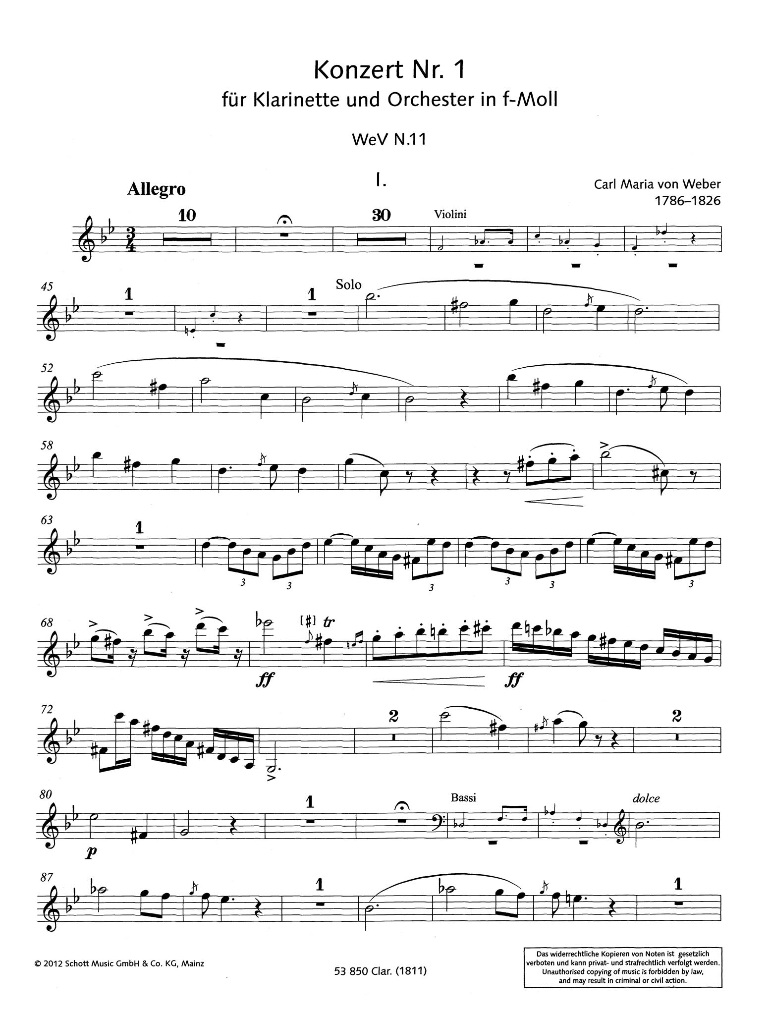 Clarinet Concerto No. 1 in F Minor, Op. 73 1811 Clarinet Part