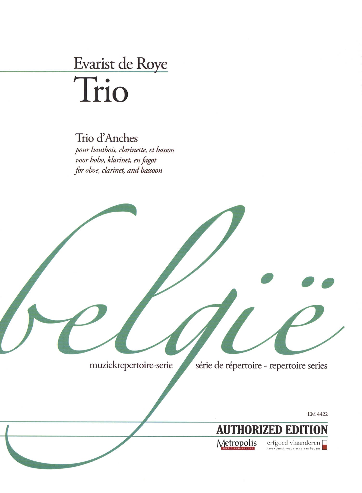 De Roye Evarist Trio For Oboe Clarinet Bassoon Camco