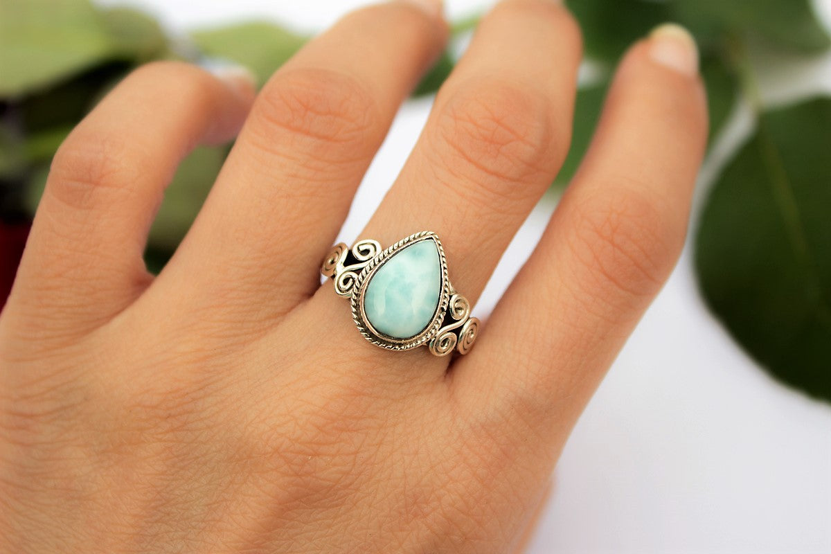 Larimar Ring, Dominican Republican Larimar 925 Sterling Silver Ring, H ...