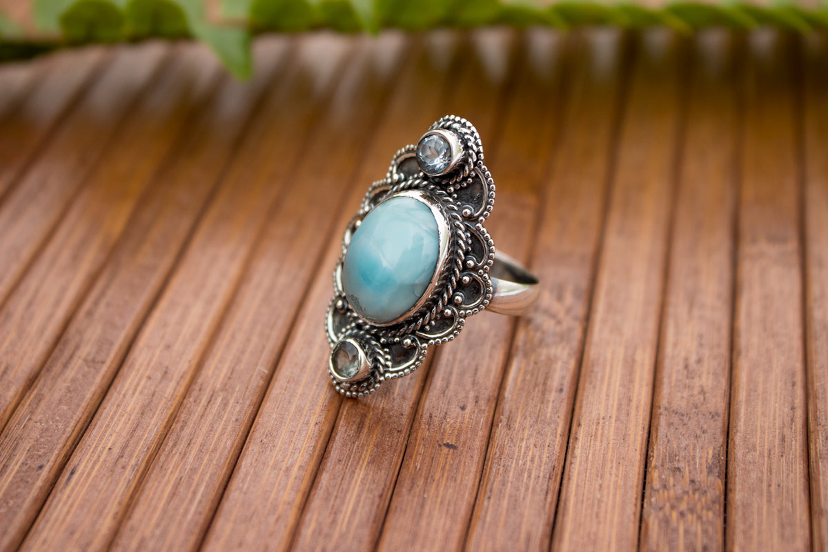 Natural Larimar Ring, Blue Larimar Ring, Solid 925 Sterling Silver Rin ...