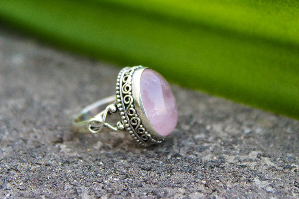 Rose Quartz Ring, Sterling Silver Rose Quartz Gemstone Ring, Handmade