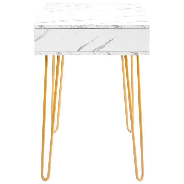 DN Beauty Table  consoles table side end table modern marble MDF top, sturdy glod metal legs for bedroom, living room, Dining room,  KitchenWhite, single,