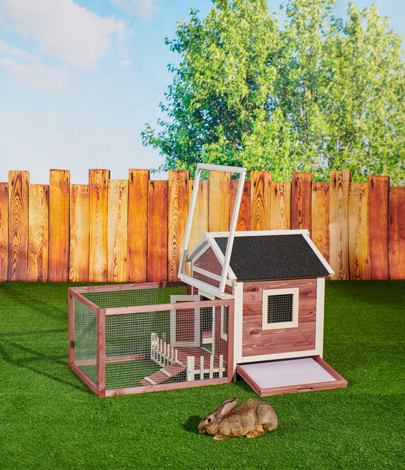 Wooden Rabbit Chicken Bunny Hutch Cage White Picket Fence