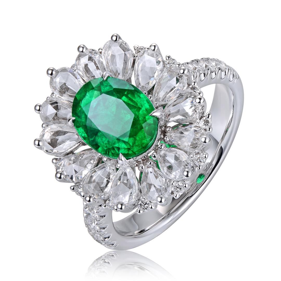 Gorgeous Emerald & Rose Cut Diamonds Entourage Ring – Vintage Creators