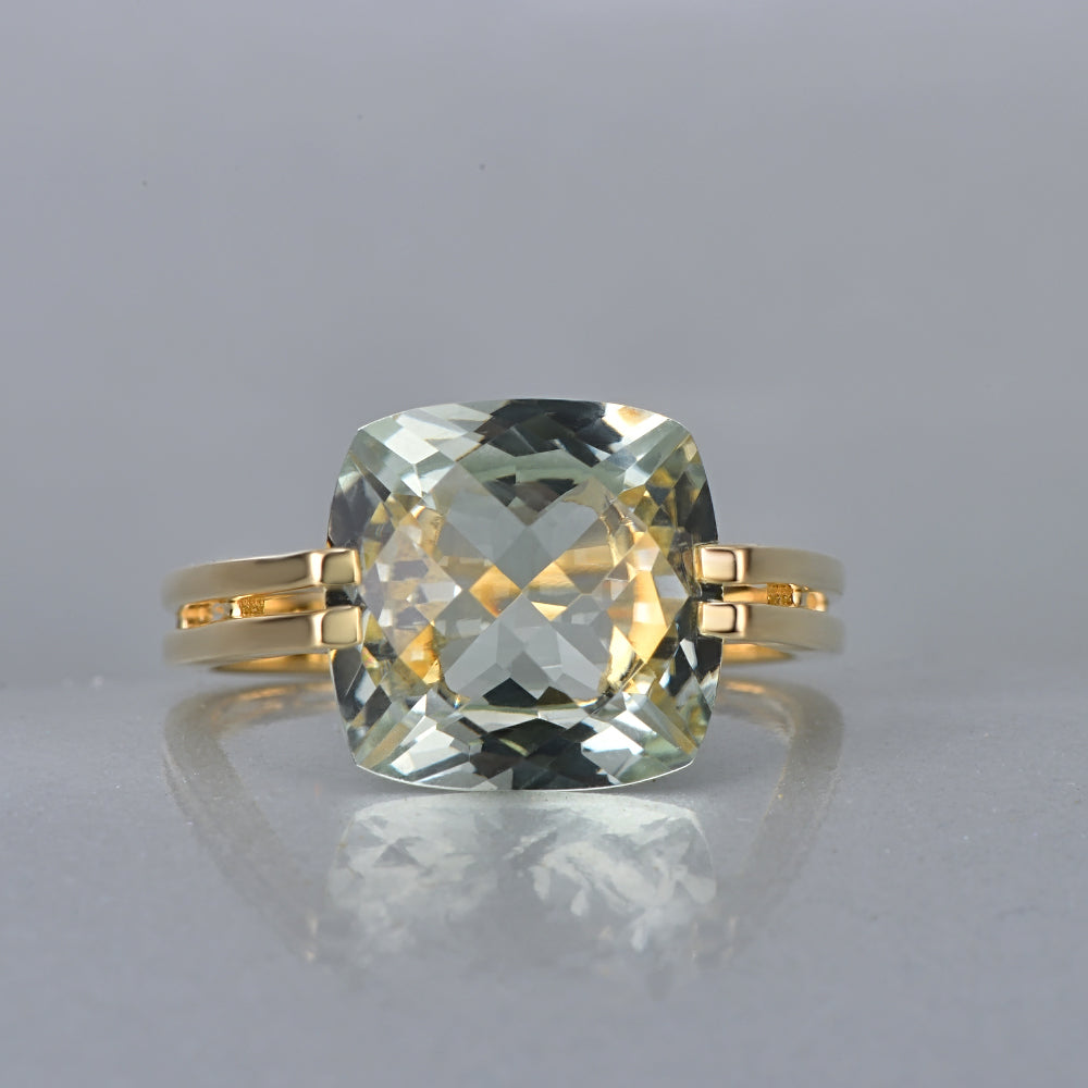 6 Carat Cushion Light Green Amethyst 14k Gold Ring – Vintage Creators