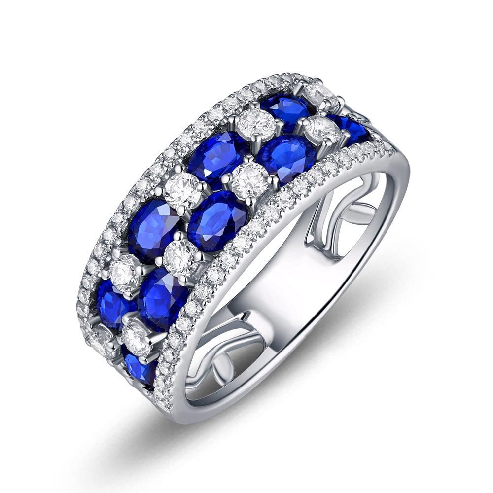 Exquisite Sapphire & Diamond 14KT White Gold Band Ring – Vintage Creators