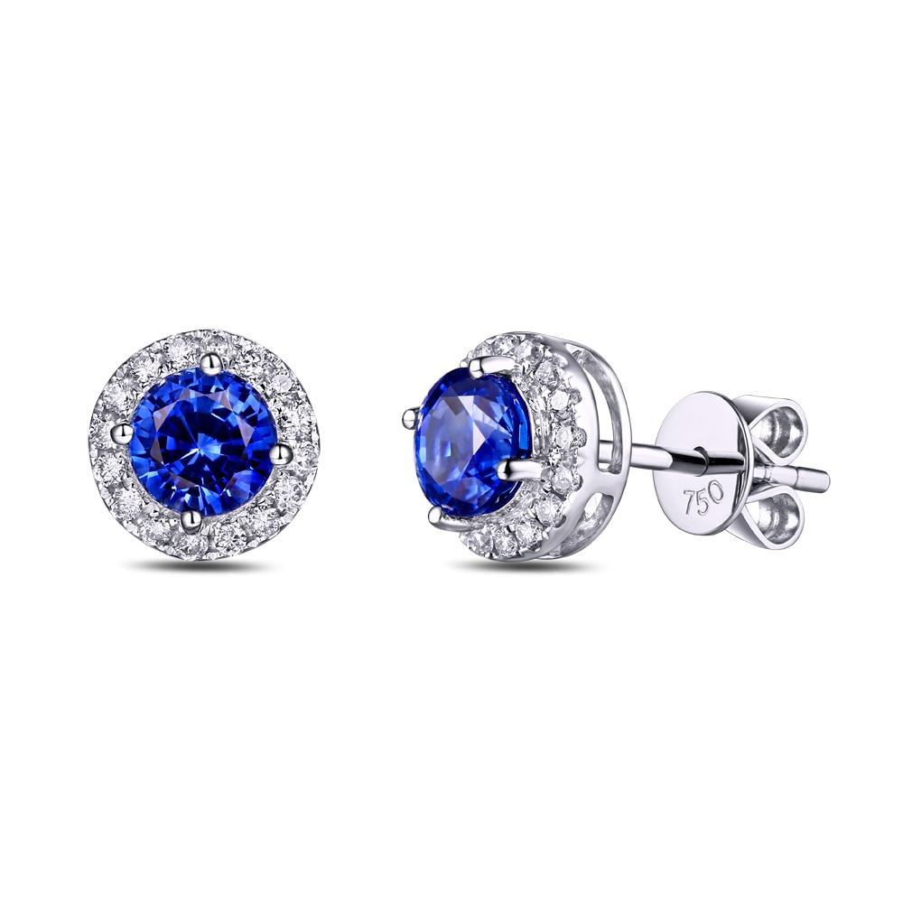 1.00ct Natural Sapphires and Diamonds 18K Gold Stud Earrings – Vintage ...