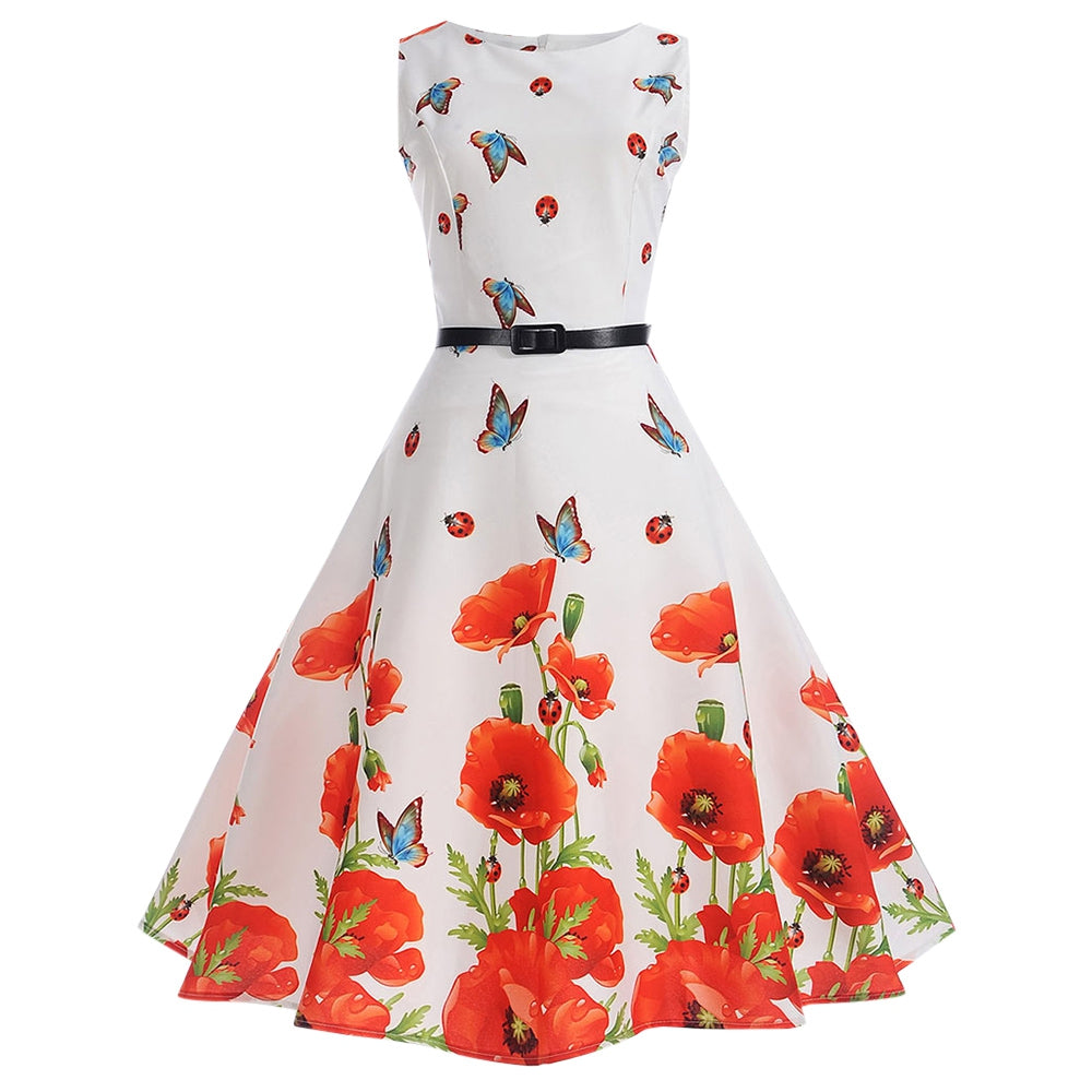 Retro Floral Print Belted Pin Up Dress – 10 Dollar Store