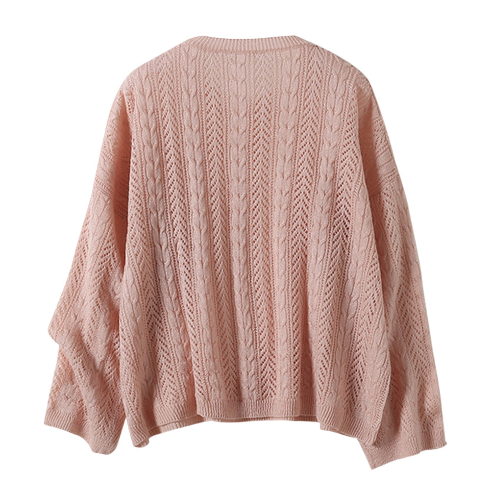 Round Neck Pullover Sweater Double Twist Hollow Long Sleeve