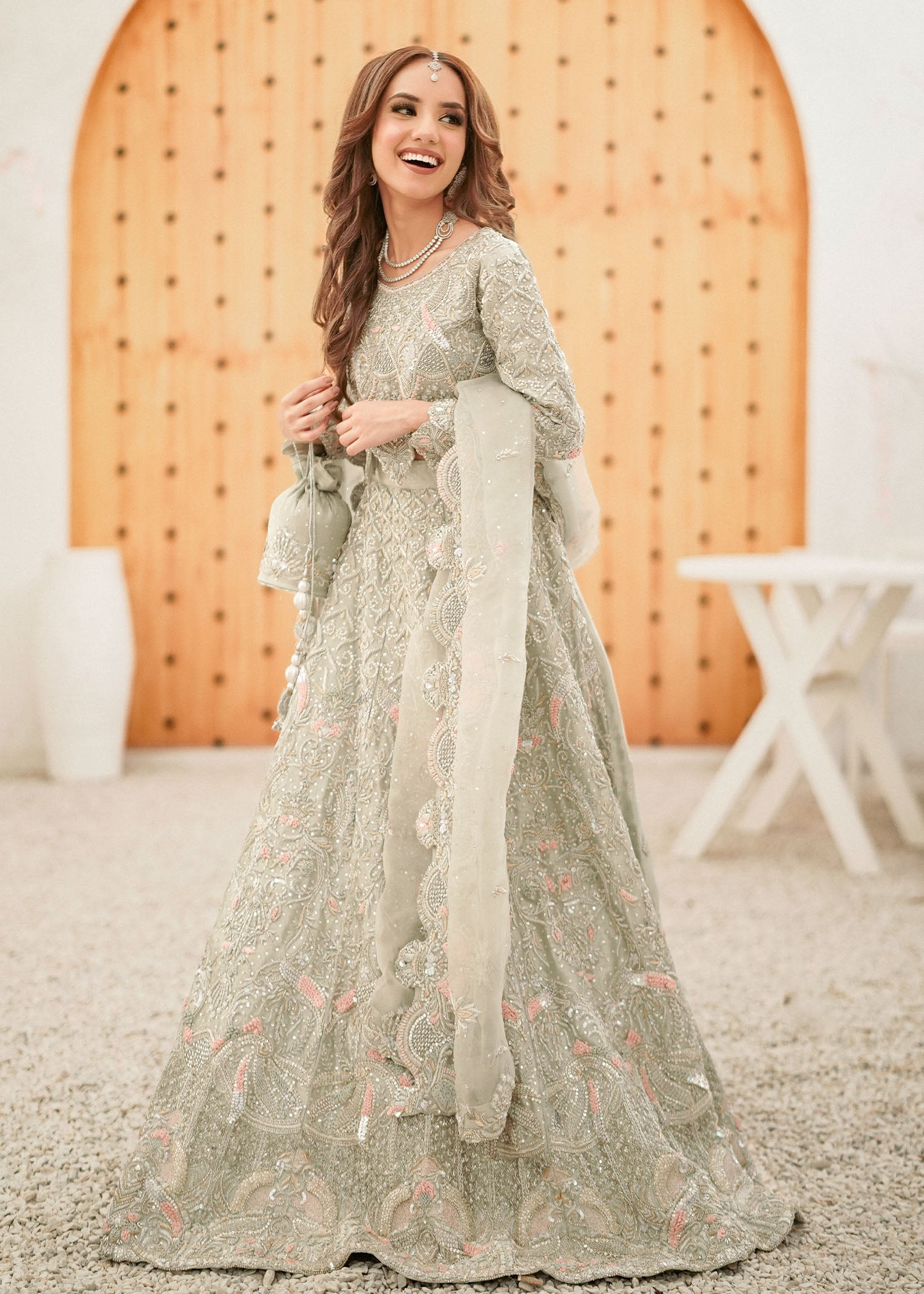 Walima Dulhan Maxi|Dabka,Zari,Naqshe,Dhaga & Pearls – Nameera by Farooq