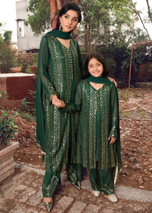 Bottle green Gown for Girl