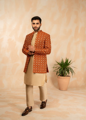 Rust orange Prince Coat for Men