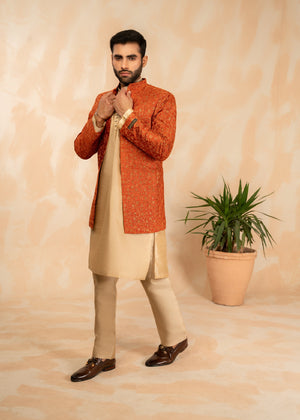 Rust orange Prince Coat for Men