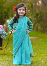 Stitched Serene Blue Chiffon Sarees for Little Stars - Lil' Ethnic Elegance