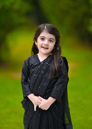Stitched Moonlight Saree in Black Color (Ages 2-14) - Lil' Ethnic Elegance