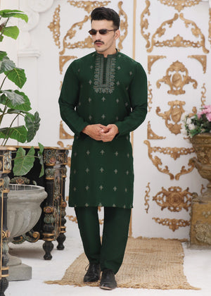 Bottle green Kurta Set for Men
