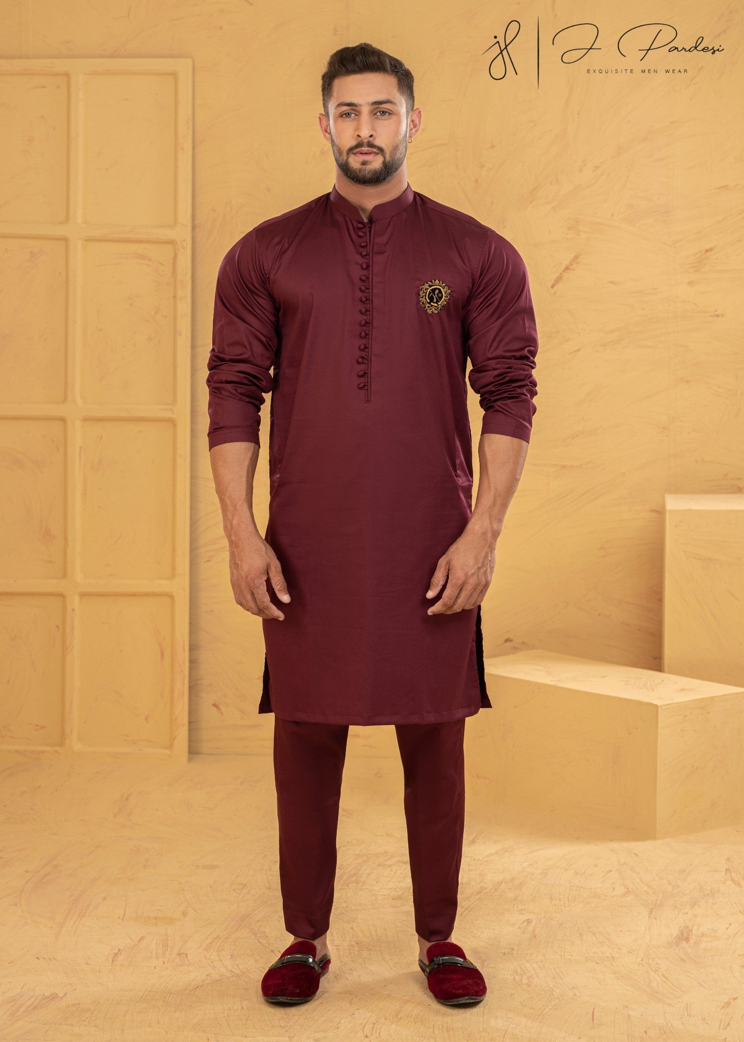 Buy ethluxis Mens Maroon Cotton Blend Punjabi Pathani Kurta