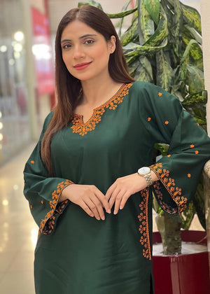 Bottle green Kurta Set for Women