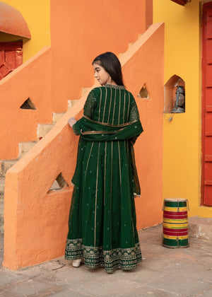 Dark green Anarkali for Girl