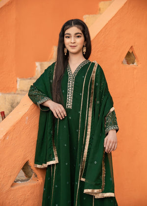 Dark green Anarkali for Girl