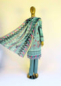 Teal Green Slub Lawn 3pc Suit - Khola Farhan Design house