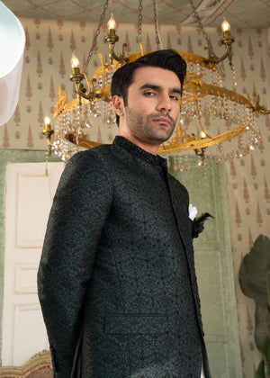 Bottle green Prince Coat for Men