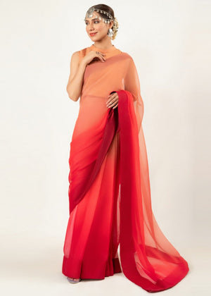 Coral orange Saree for Women