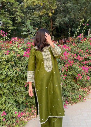 Olive green Kurta Set for Women