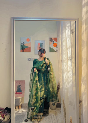 Bottle green Kurta Set for Women