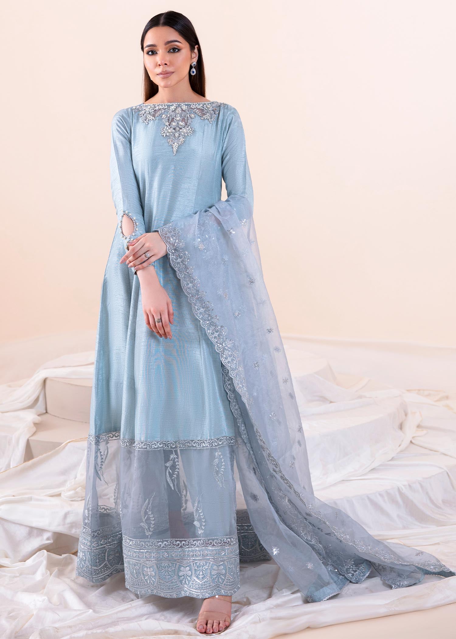 Women's Light Blue Party Wear Designer Pure Chiffon Sharara suit |  Pakistani party wear, Pure chiffon, Party wear