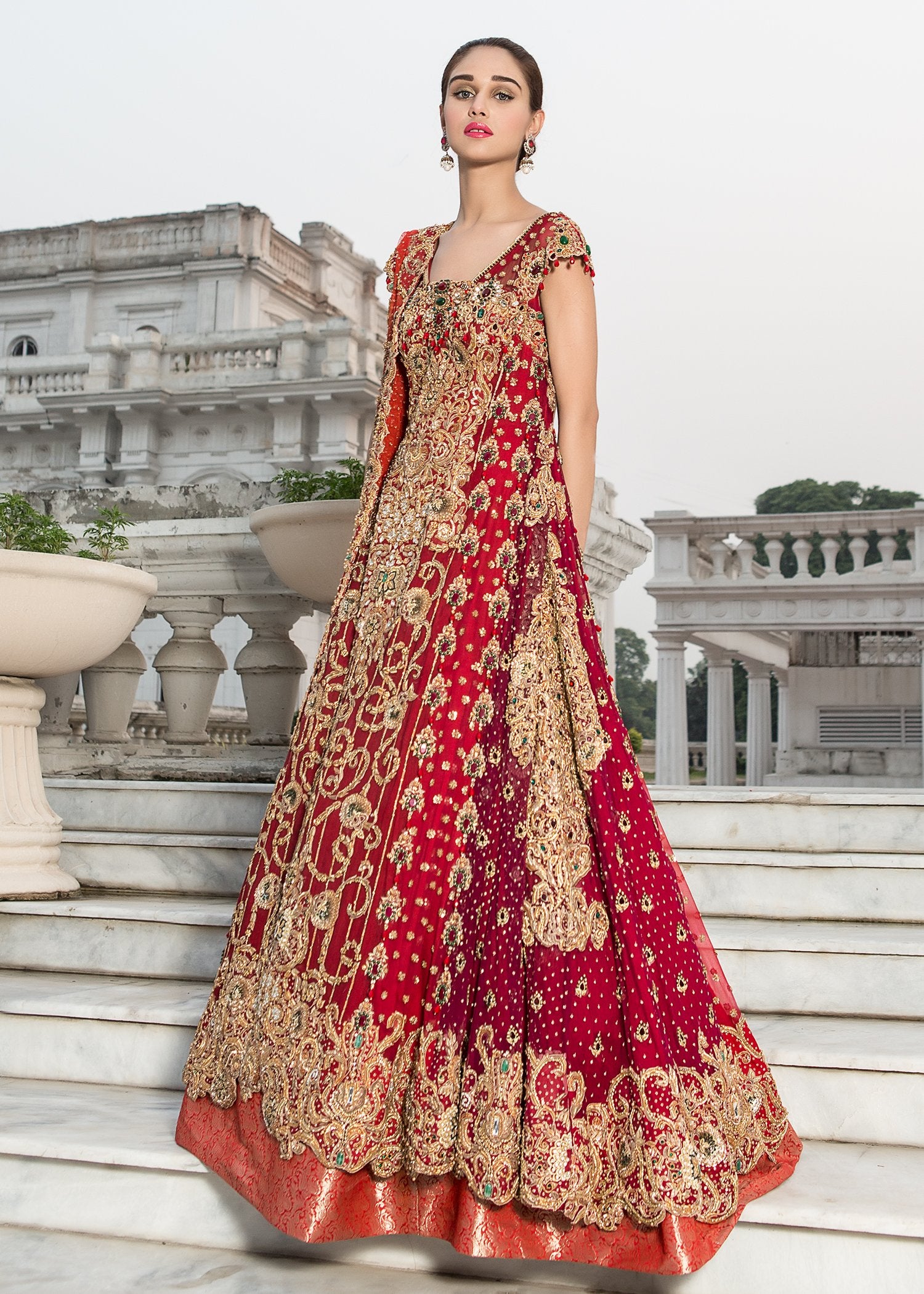 Red Front Open Maxi - Lehenga for Reception