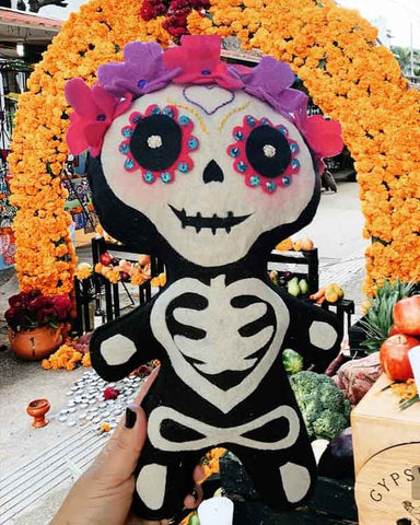 calaveritas handmade doll pictured in hand