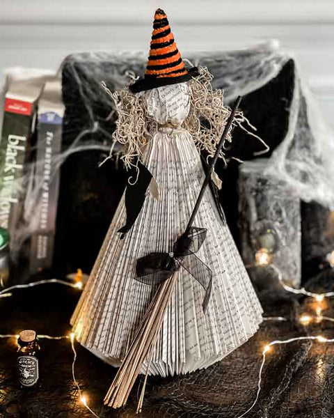 Craft image of Halloween witch made from book pages