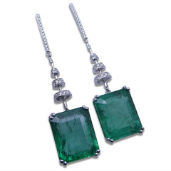 19.18ct. Emerald Cluster Drop Earrings set with 0.48ct Diamonds set in 18kt Yellow Gold custom designed and manufactured by David Saad of Skyjems.ca