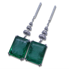 19.18ct. Emerald Cluster Drop Earrings set with 0.48ct Diamonds set in 18kt Yellow Gold custom designed and manufactured by David Saad of Skyjems.ca