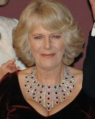 Camilla Parker Bowles, Duchess of Cornwall, wearing her ruby bib necklace