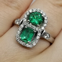 1.05ct Emerald & Diamond Cluster Ring in 18kt White Gold