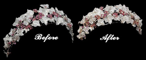 The Danish Ruby Tiara, before and after the modifications made by Princess Mary