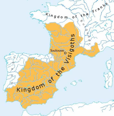 A map depicting the area once controlled by the Visigothic Kingdom