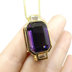 22.23ct Purple Amethyst, Diamond Pendant set in 14k Yellow Gold, custom designed and manufactured by David Saad/Skyjems.ca