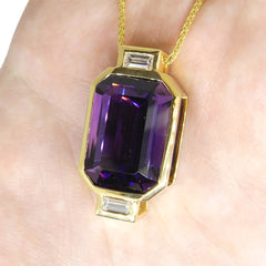22.23ct Purple Amethyst, Diamond Pendant set in 14k Yellow Gold, custom designed and manufactured by David Saad/Skyjems.ca