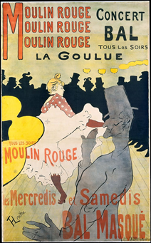 Toulouse-Lautrec’s 1889 painting Moulin Rouge: La Goulue, depicting revelrevies at the famous Moulin Rouge in Paris, France which was a popular destination for entertainment during the Belle Epoch; Image: The Metropolitan Museum of Art