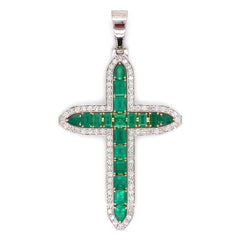Colombian Emerald Cross set in 14k White and Yellow Gold