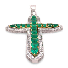 Colombian Emerald Cross set in 14k White and Yellow Gold